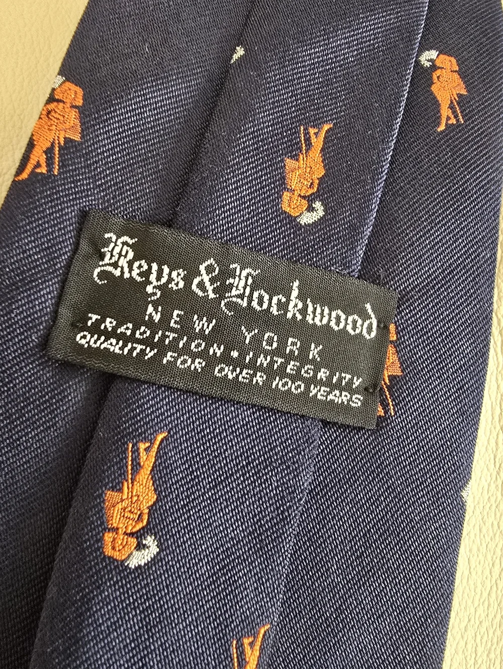 Keys and Lockwood Men's Blue Orange Silk Necktie Tie